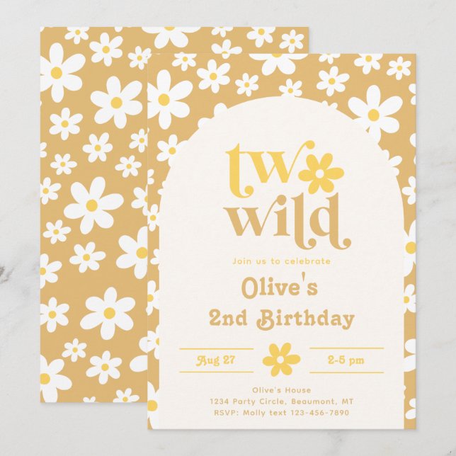Daisy 2nd Birthday Invitation | Two Wild (Front/Back)