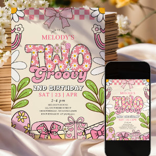 Daisy 2nd Birthday Retro 2nd Birthday Invitation