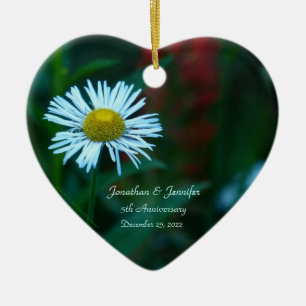 Daisy 5th Wedding Anniversary Heart Shaped Ceramic Ornament