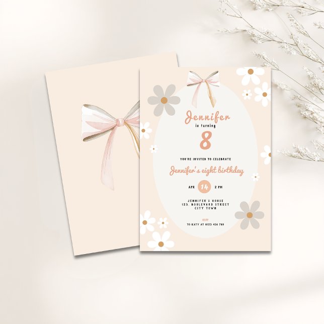 Daisy 8th Birthday Floral Invitation for Girls (floral daisy 8th birthday invitation for girls)