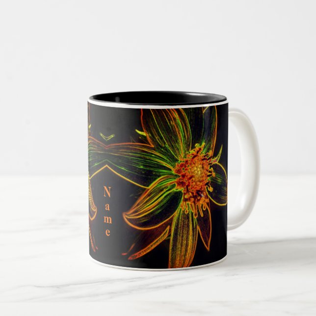 Daisy Abstract Flower Art Personalized  Two-Tone Coffee Mug (Front Right)