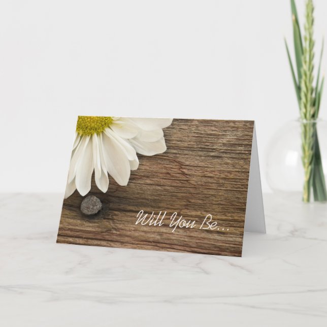 Daisy and Barn Wood Will You Be My Bridesmaid Invitation (Front)
