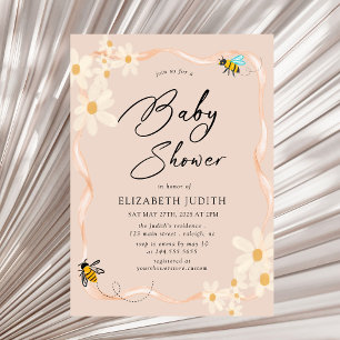  Daisy and Bees Floral Baby Shower Invitation