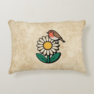 Daisy and Bird Design Accent Pillow