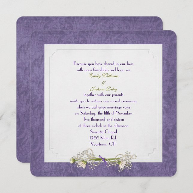 Daisy and Damask Wedding Invitation (Front/Back)