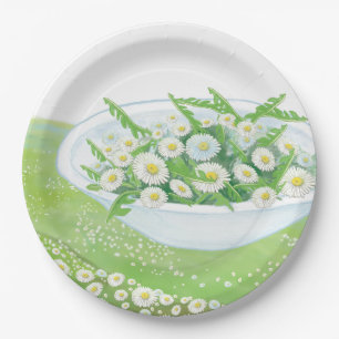 Daisy and Dandelion Spring Salad  Illustration  Paper Plate