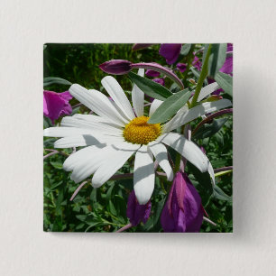 Daisy and Fireweed Wildflower 2 Inch Square Button
