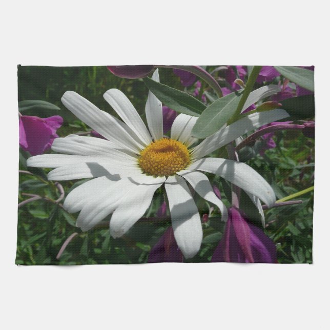 Daisy and Fireweed Wildflower Kitchen Towel (Horizontal)