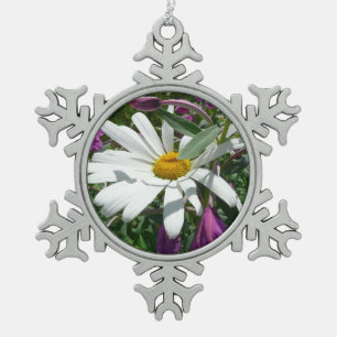 Daisy and Fireweed Wildflower Snowflake Pewter Christmas Ornament
