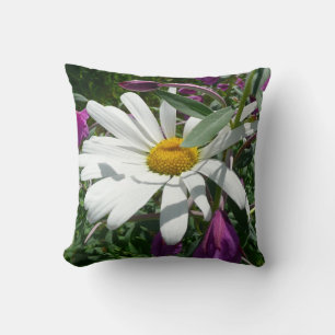 Daisy and Fireweed Wildflower Throw Pillow