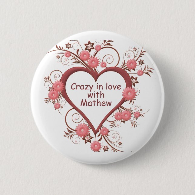 Daisy and Heart, Crazy in Love 2 Inch Round Button (Front)