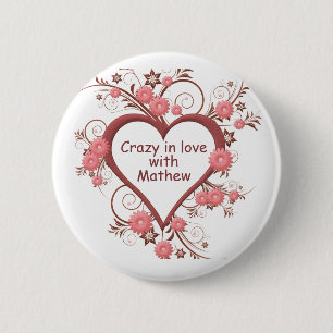 Daisy and Heart, Crazy in Love 2 Inch Round Button