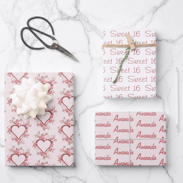 Daisy and Heart Sweet Sixteen  Wrapping Paper Sheet (Front)