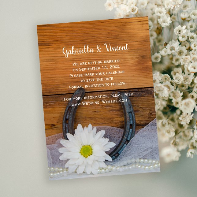 Daisy and Horseshoe Western Wedding Save the Date Invitation (Creator Uploaded)