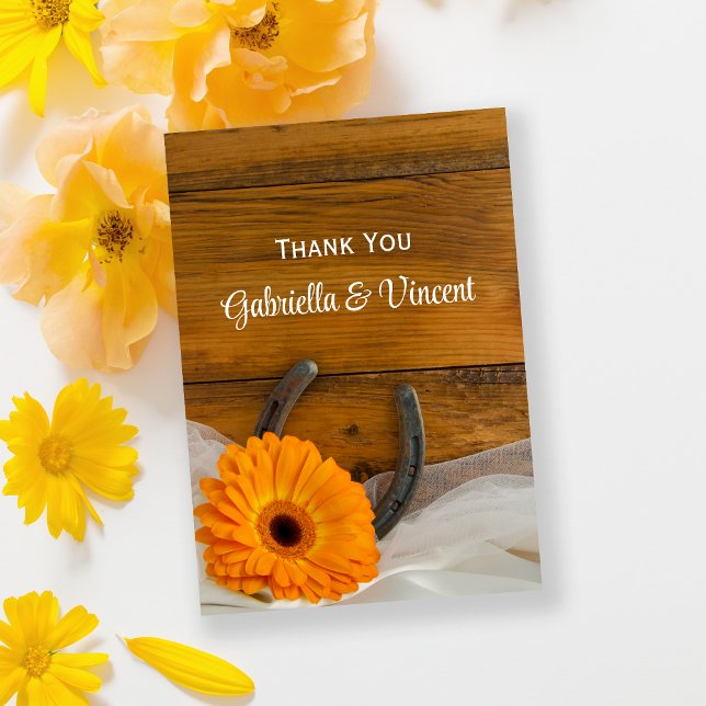 Daisy and Horseshoe Western Wedding Thank You Card (Creator Uploaded)