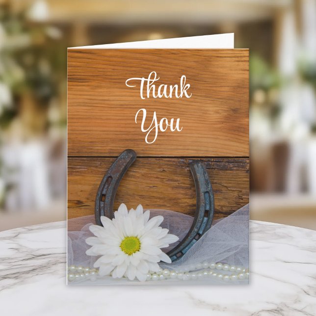 Daisy and Horseshoe Western Wedding Thank You Card (Creator Uploaded)