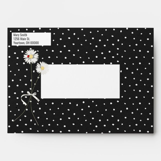 Daisy and Lady Bug Black on Dots Envelope (Front)
