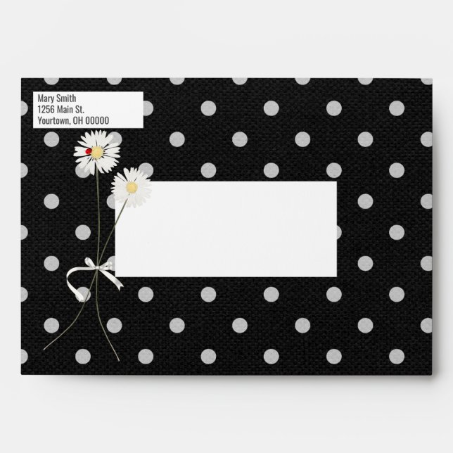 Daisy and Lady Bug Black on Dots Envelope (Front)
