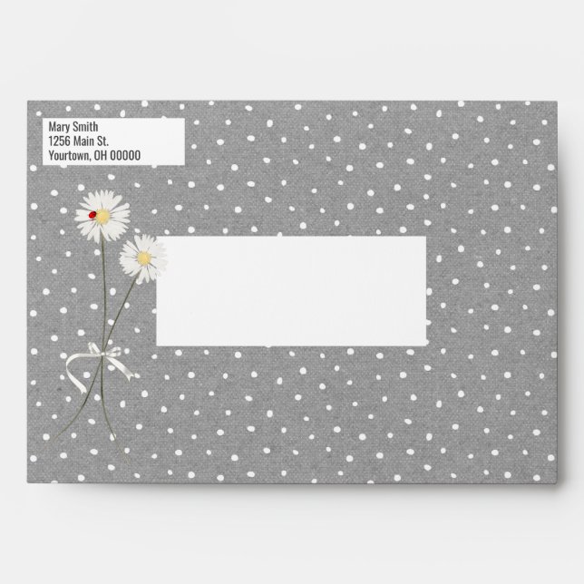 Daisy and Lady Bug Grey and White Polka Dots Envelope (Front)