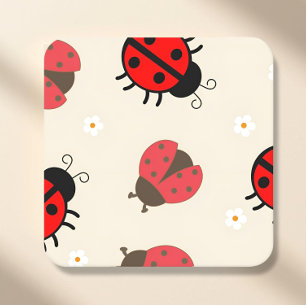 Daisy and Ladybug Birthday Party  Square Paper Coaster