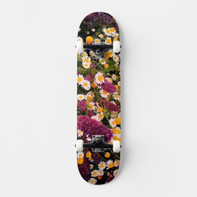 Daisy and purple flowers skateboard (Front)