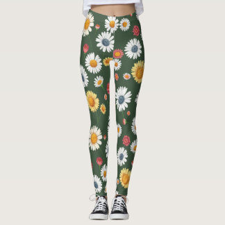 Daisy and Sunflower Floral Seamless Pattern Leggings