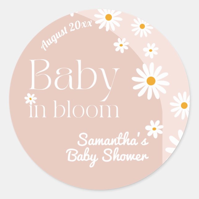 Daisy Baby in bloom Boho Girl Baby Shower Classic Round Sticker (Front)