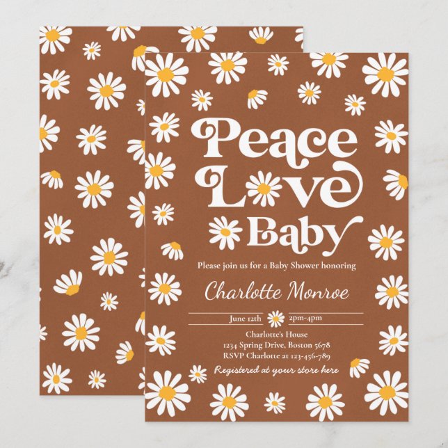 Daisy Baby Shower Bohemian Peace Love Baby Shower  Invitation (Front/Back)