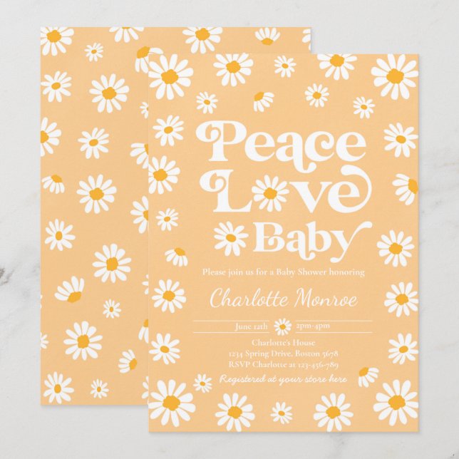 Daisy Baby Shower Bohemian Peace Love Baby Shower  Invitation (Front/Back)
