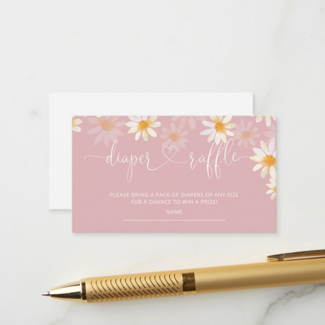 Daisy Baby Shower Diaper Raffle Ticket Enclosure Card (Front/Back In Situ)