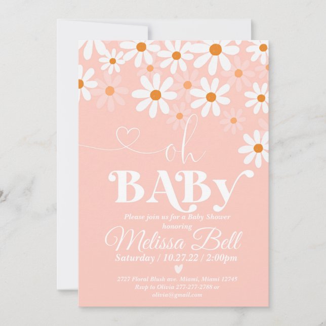 Daisy Baby shower Invitation Boho Retro Daisy Hipp (Front)