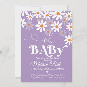 Daisy Baby shower Invitation Purpl Boho Retro Dais