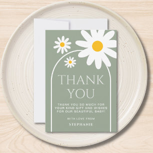 Daisy Baby Shower Sage Green Thank You Card