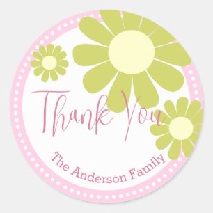 Daisy Baby Shower Thank You Pink Sticker