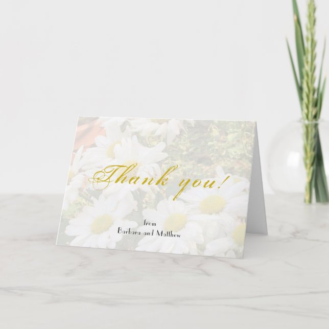 Daisy Background Yellow and grey Script Thank You Card (Front)