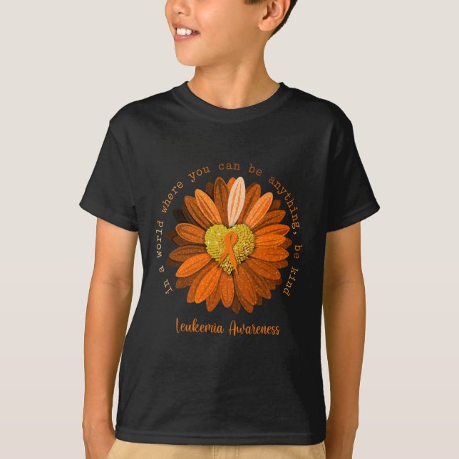 Daisy Be Kind Leukaemia Awareness Orange Ribbon  T-Shirt (Front)