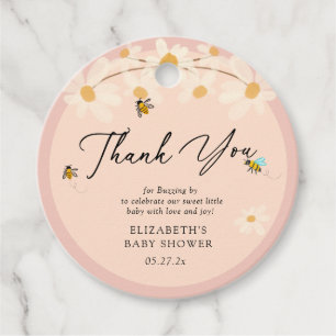 Daisy Bees Pink Floral Baby Shower Thank you Favour Tags