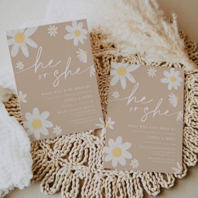 Daisy Beige Lui ou Elle Genre Reveillez Invitation (Créateur téléchargé)