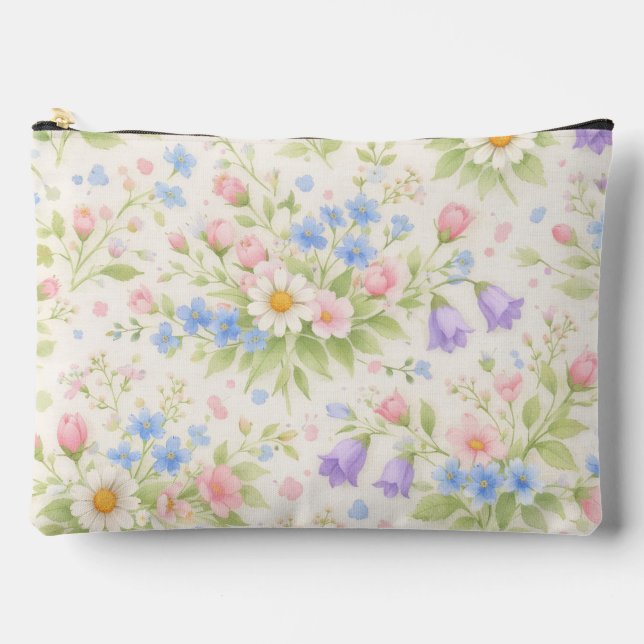 Daisy, Bellflower & Blue Blossom Botanical Accessory Pouch (Front)
