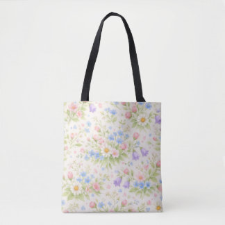Daisy, Bellflower & Blue Blossom Botanical Tote Bag