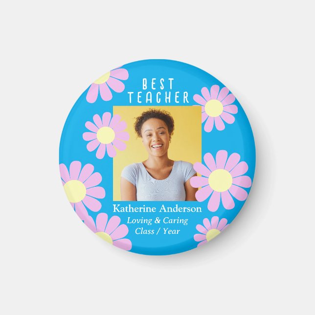 Daisy Best Teacher Photo Blue  Magnet (Front)