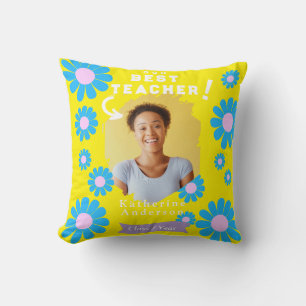 Daisy Best Teacher Photo Bright Yellow Throw Pillow