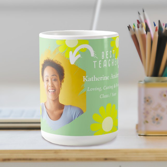 Daisy Best Teacher Photo Teal Coffee Mug (Daisy Best Teacher Teal Coffee Mug.)