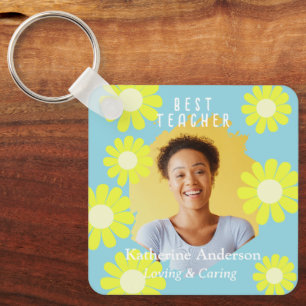 Daisy Best Teacher Photo Teal Keychain