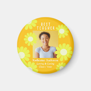 Daisy Best Teacher Photo Yellow Orange Magnet