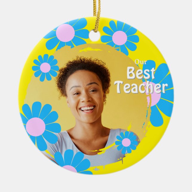 Daisy Best Teacher Yellow Ceramic Ornament (Front)