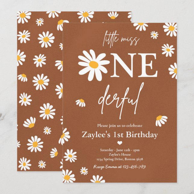 Daisy Birthday Party Bohmian Little Miss Onederful Invitation (Front/Back)