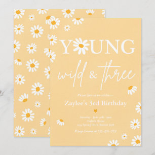 Daisy Birthday Party Bohmian Young Wild And Three Invitation