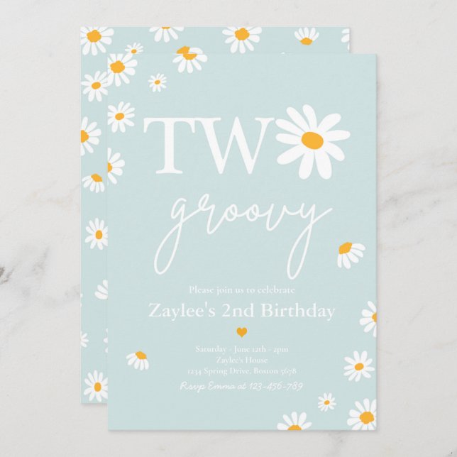 Daisy Birthday Party Boho Two Groovy 2nd Birthday Invitation (Front/Back)