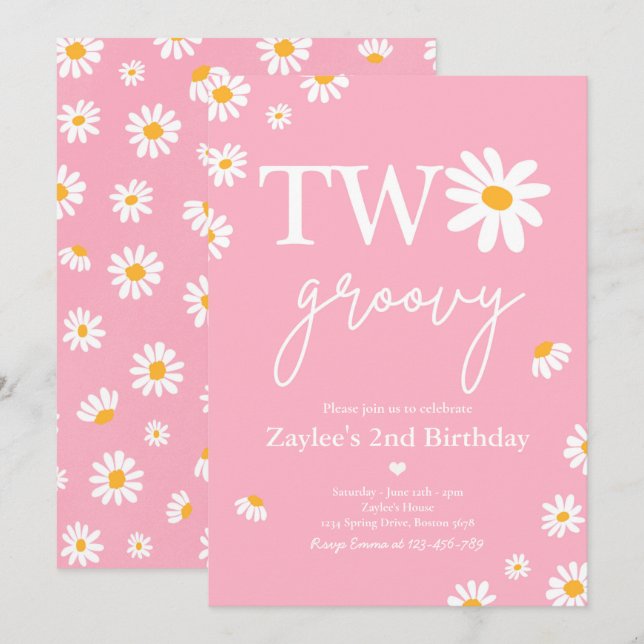 Daisy Birthday Party Boho Two Groovy 2nd Birthday Invitation (Front/Back)